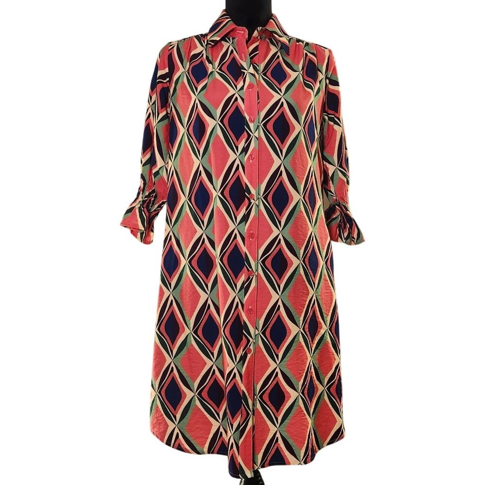 BOHO CHIC NWT Pink Print Button Down Front Dress, Size Small